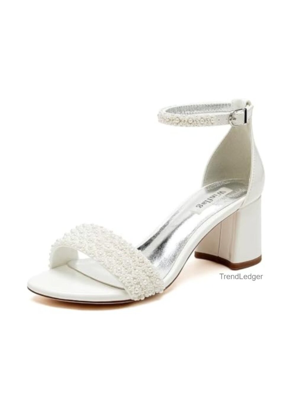 Beaded Block Heel Wedding Sandals with Ankle Strap